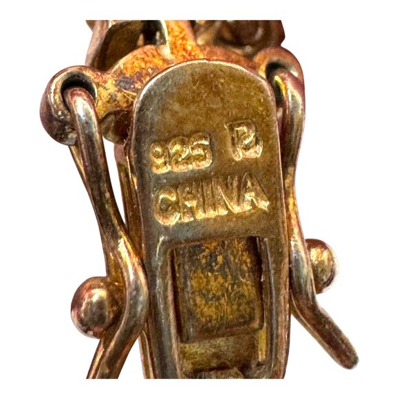 Vintage Sterling Silver Vermeil and Diamond Chip Tennis Bracelet Heart Charm 7" - Picture 5 of 8